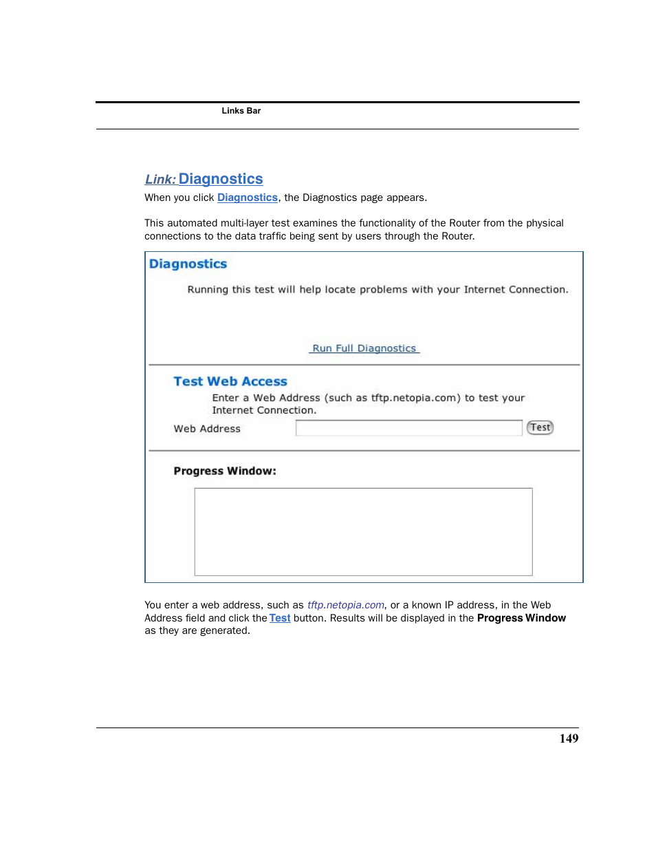 Link: diagnostics, Diagnostics | Motorola 3347 User Manual | Page 149 / 351