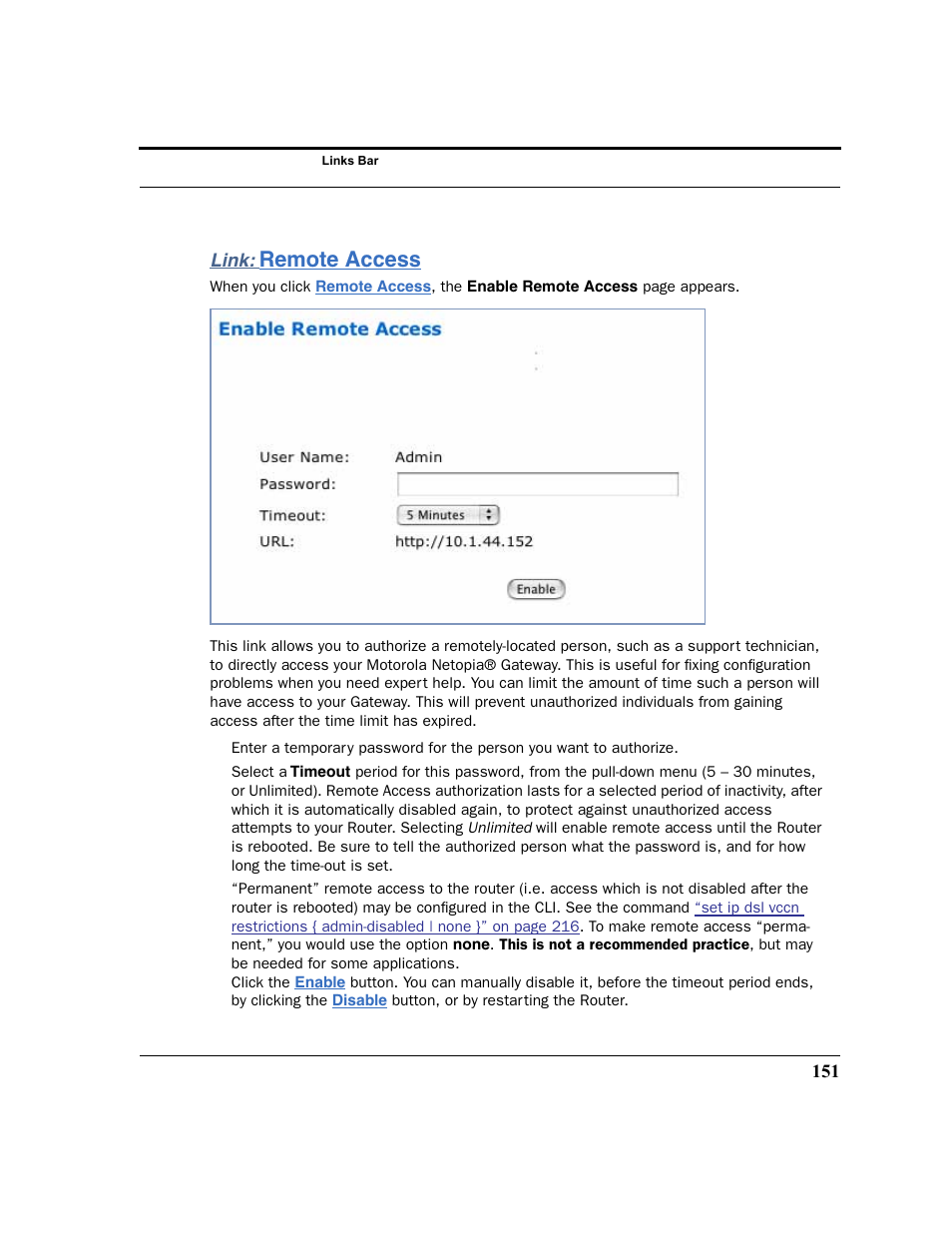 Link: remote access, Remote access | Motorola 3347 User Manual | Page 151 / 351