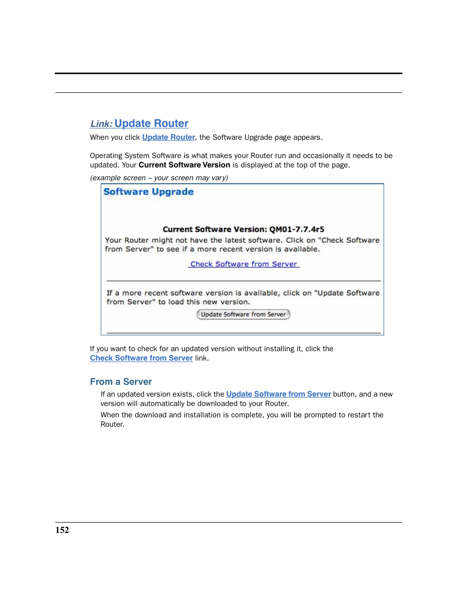 Link: update router, From a server, Update router | Motorola 3347 User Manual | Page 152 / 351