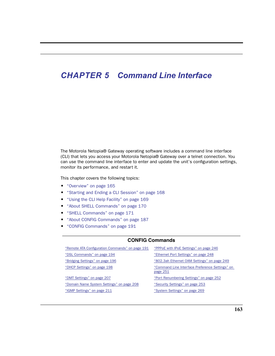 Chapter 5 command line interface, Chapter 5, Command line interface | Motorola 3347 User Manual | Page 163 / 351