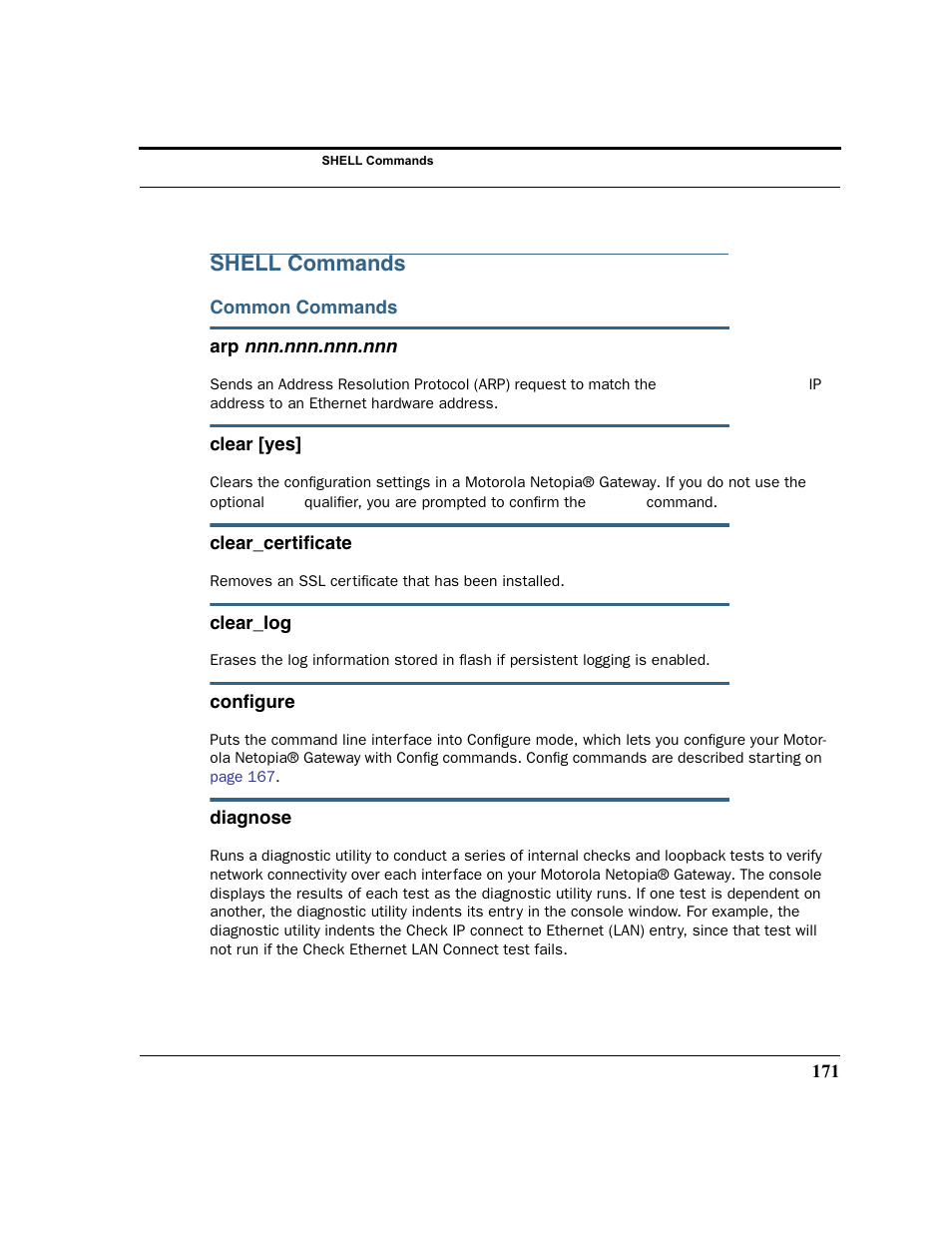 Shell commands, Common commands | Motorola 3347 User Manual | Page 171 / 351