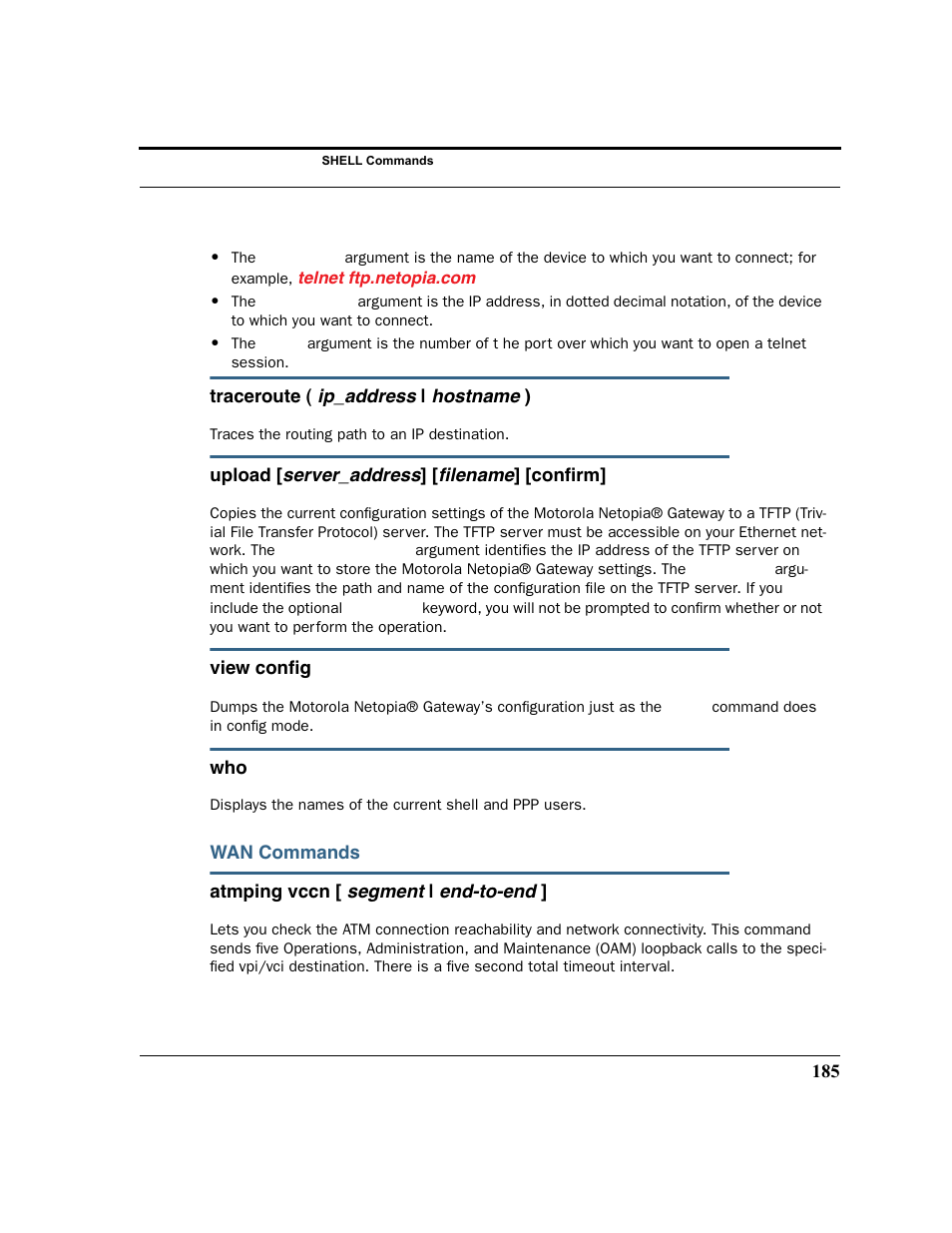 Wan commands | Motorola 3347 User Manual | Page 185 / 351