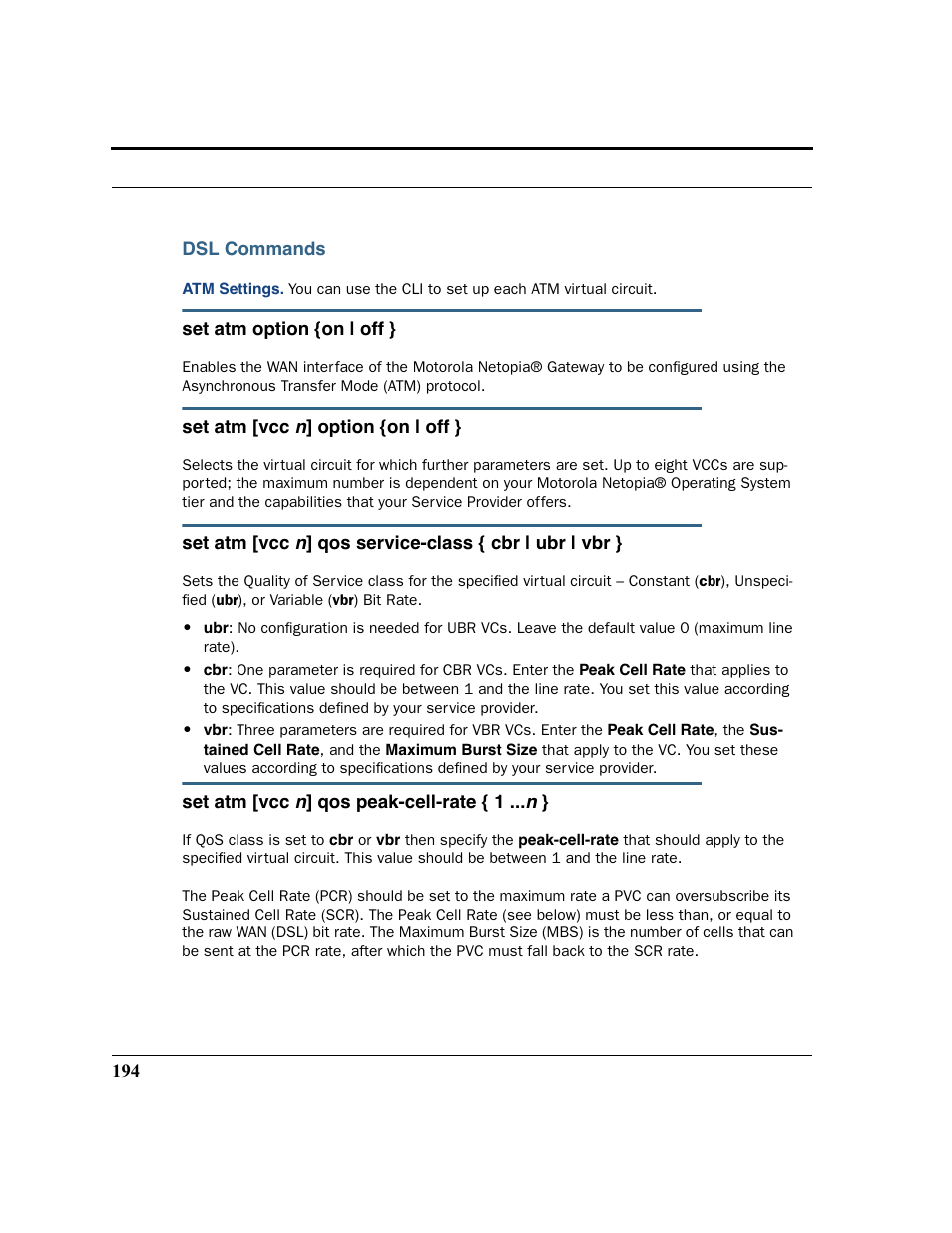 Dsl commands | Motorola 3347 User Manual | Page 194 / 351