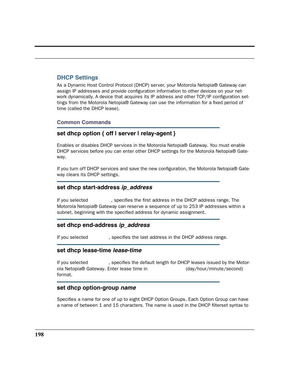 Dhcp settings | Motorola 3347 User Manual | Page 198 / 351