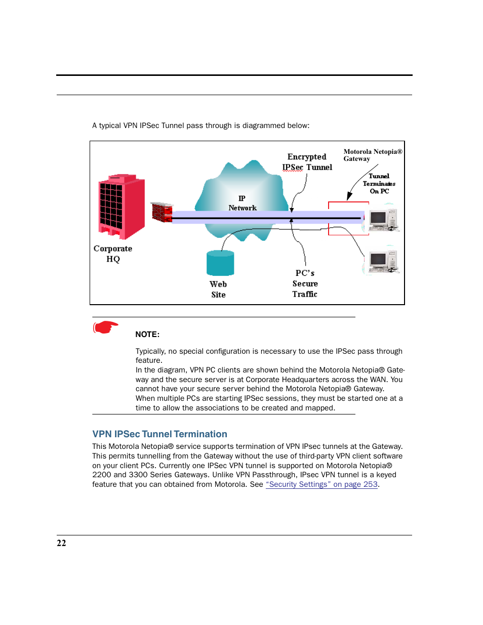 Vpn ipsec tunnel termination | Motorola 3347 User Manual | Page 22 / 351