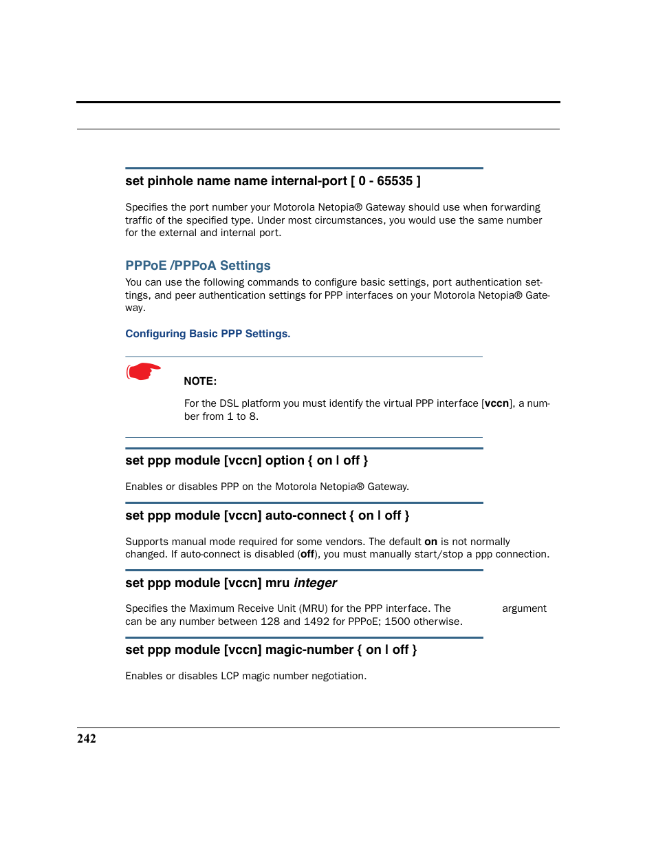 Pppoe /pppoa settings | Motorola 3347 User Manual | Page 242 / 351