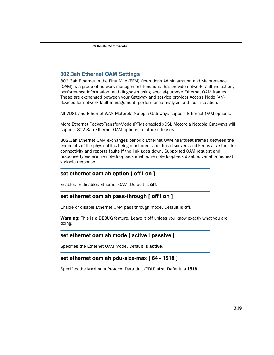 3ah ethernet oam settings | Motorola 3347 User Manual | Page 249 / 351