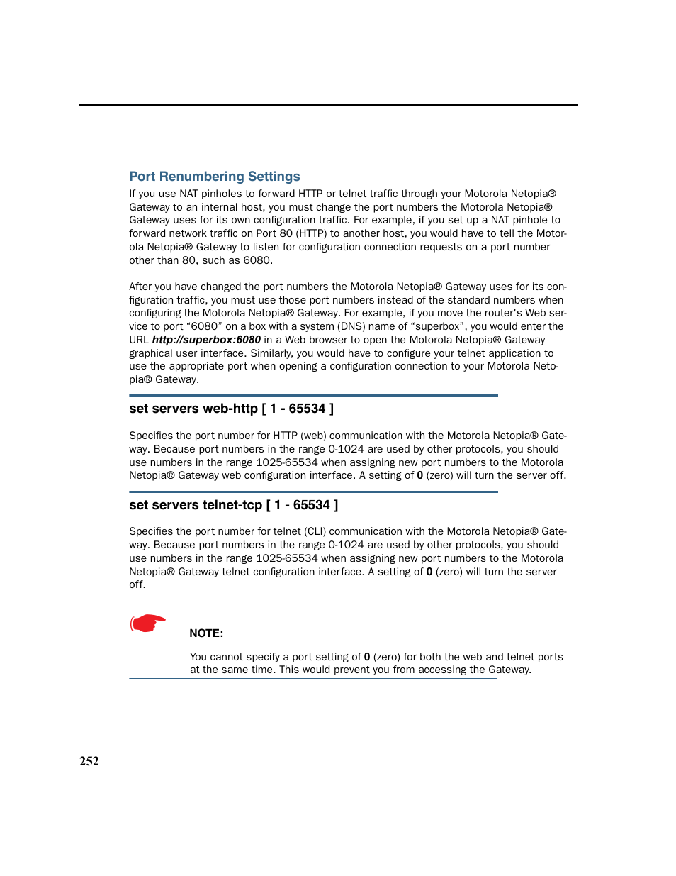 Port renumbering settings | Motorola 3347 User Manual | Page 252 / 351