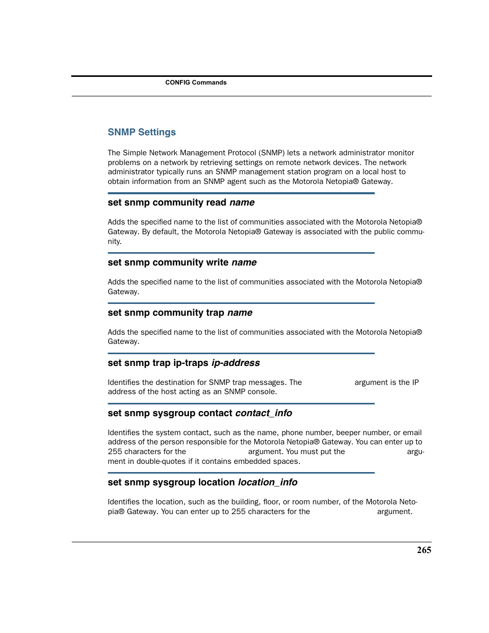 Snmp settings | Motorola 3347 User Manual | Page 265 / 351