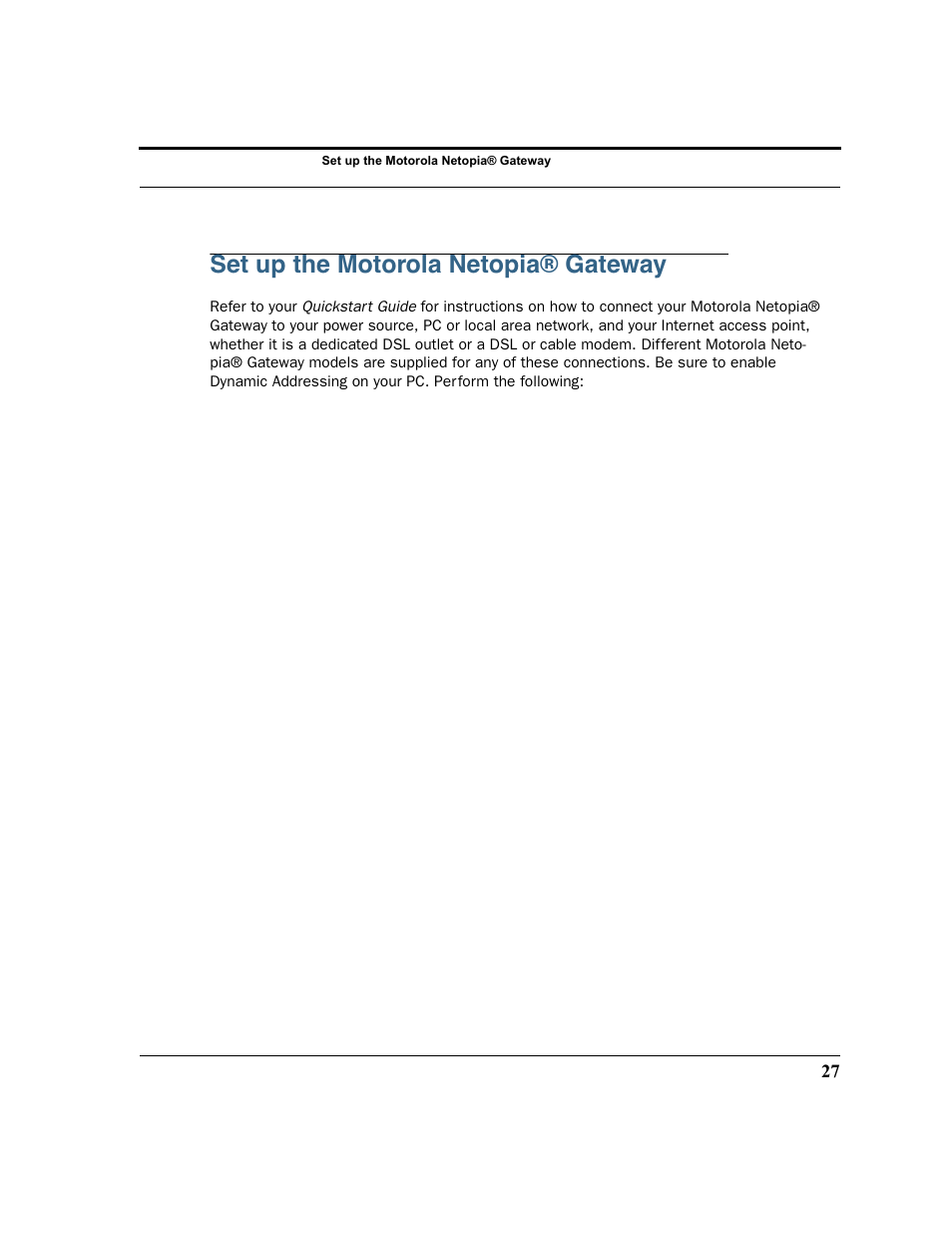 Set up the motorola netopia® gateway | Motorola 3347 User Manual | Page 27 / 351