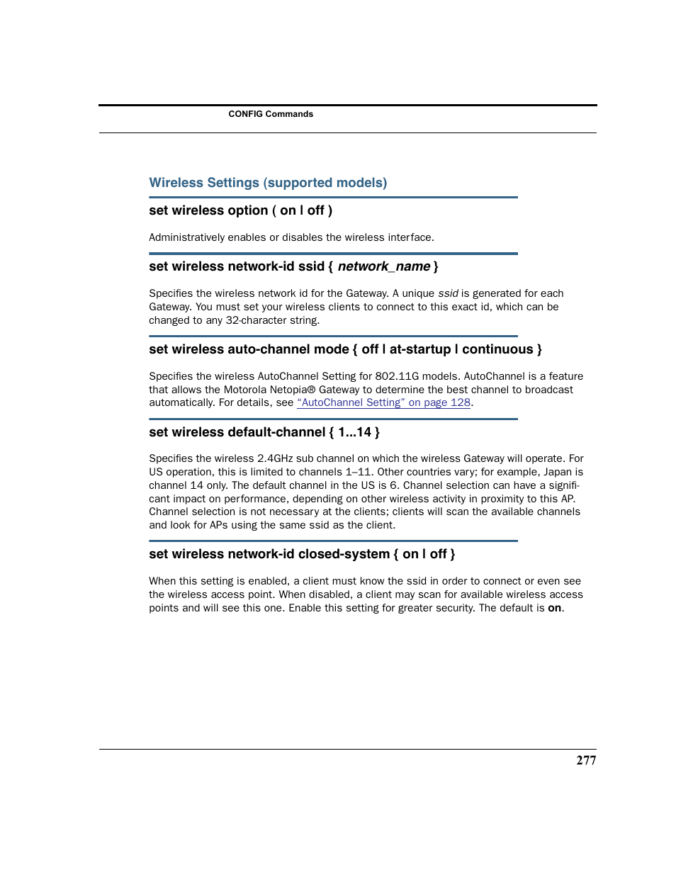 Wireless settings (supported models) | Motorola 3347 User Manual | Page 277 / 351