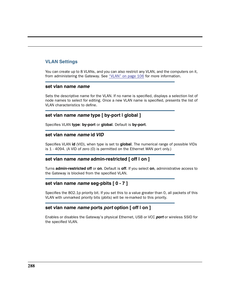 Vlan settings | Motorola 3347 User Manual | Page 288 / 351