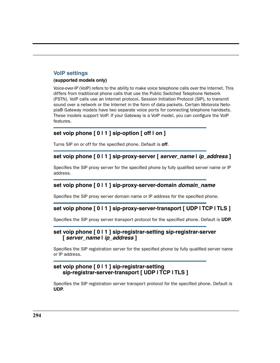 Voip settings | Motorola 3347 User Manual | Page 294 / 351