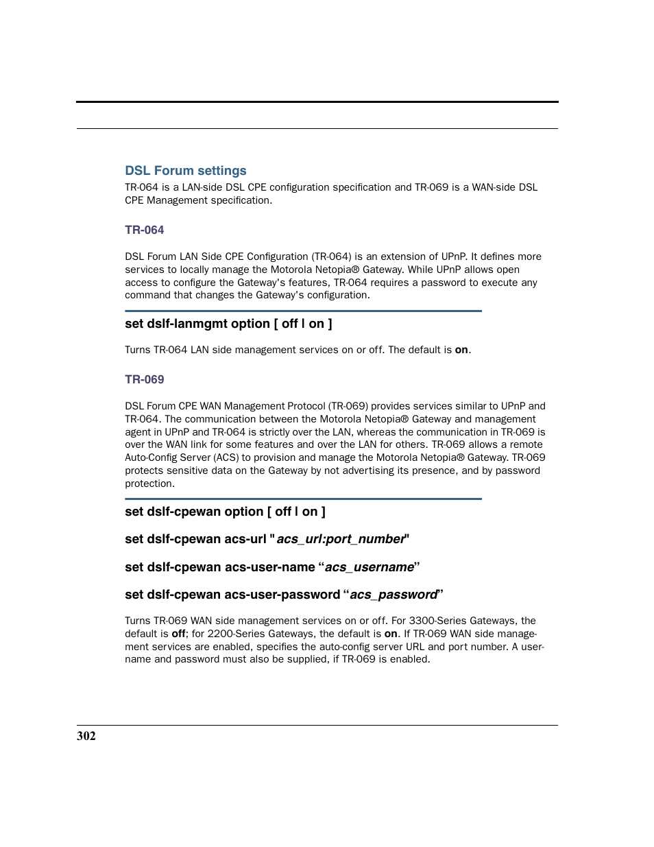 Dsl forum settings | Motorola 3347 User Manual | Page 302 / 351