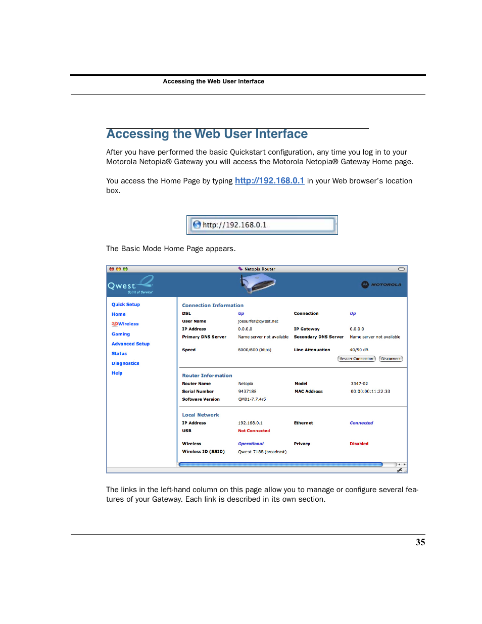 Accessing the web user interface | Motorola 3347 User Manual | Page 35 / 351