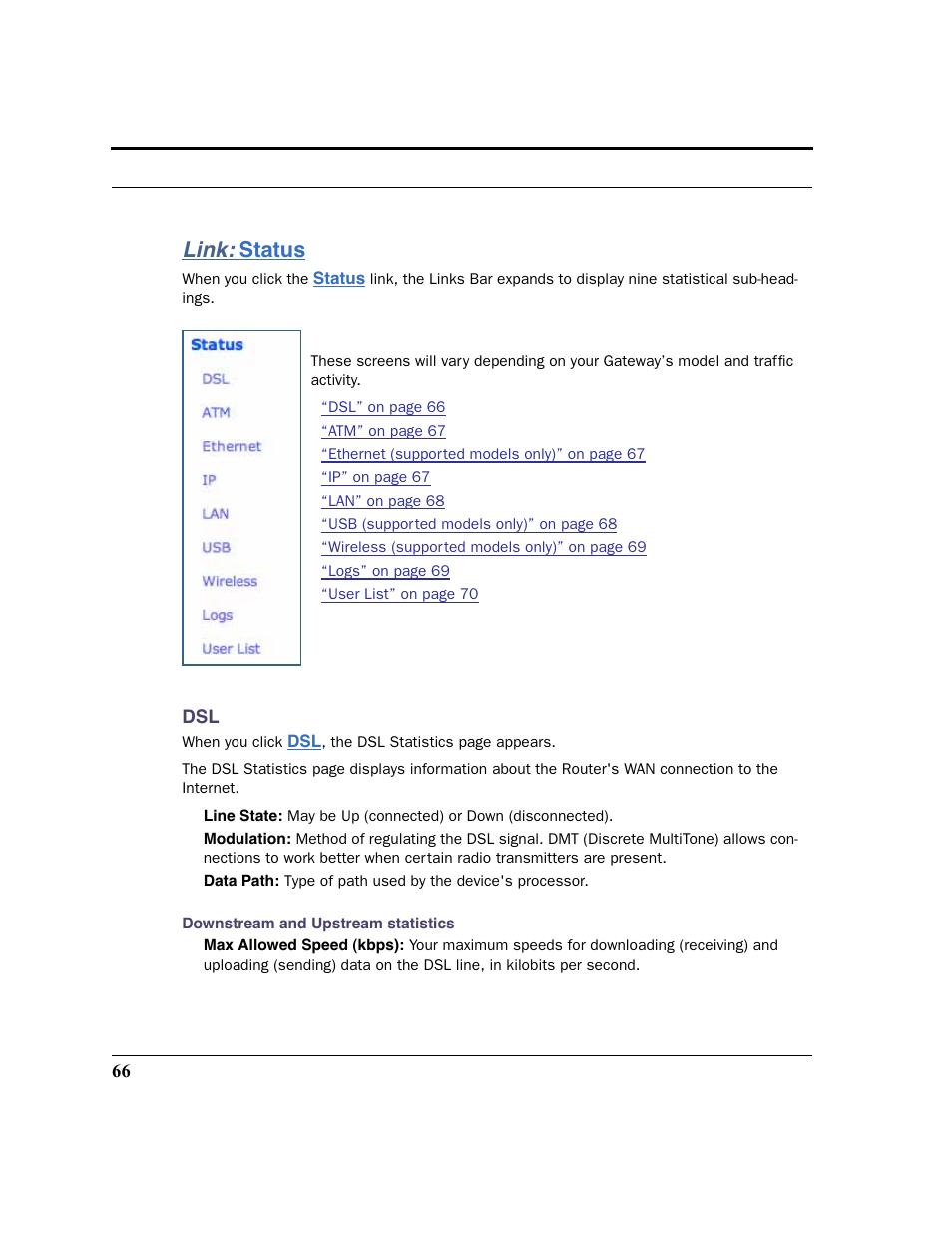 Link: status, Status, Link | Motorola 3347 User Manual | Page 66 / 351