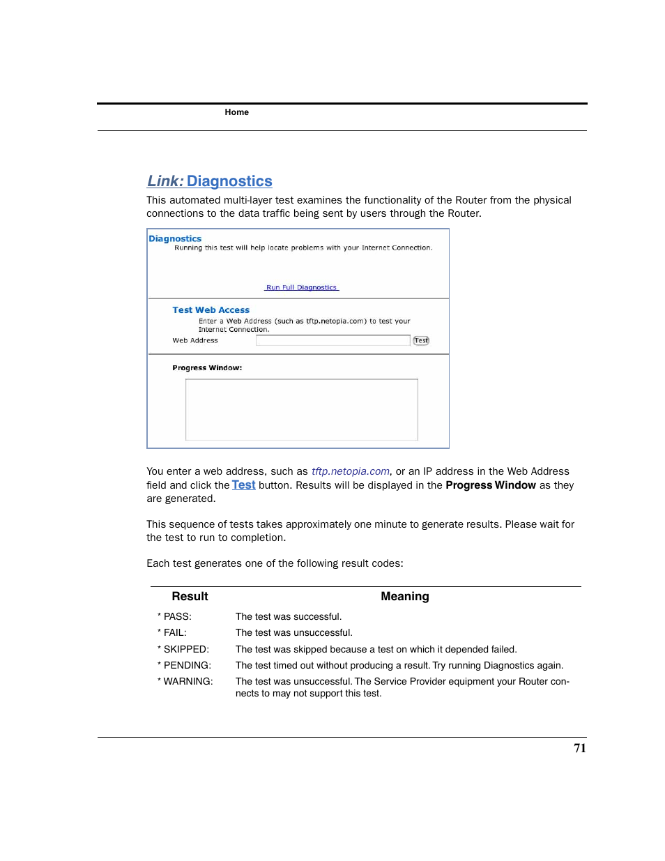 Link: diagnostics, Diagnostics, Link | Motorola 3347 User Manual | Page 71 / 351