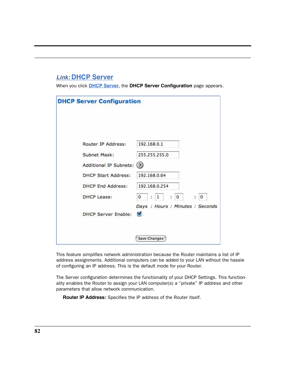 Link: dhcp server, Dhcp server, Dhcp ser ver | Motorola 3347 User Manual | Page 82 / 351