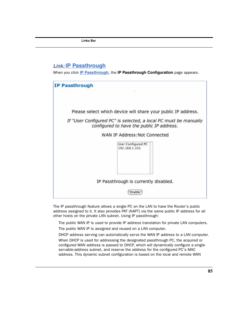 Link: ip passthrough, Ip passthrough | Motorola 3347 User Manual | Page 85 / 351