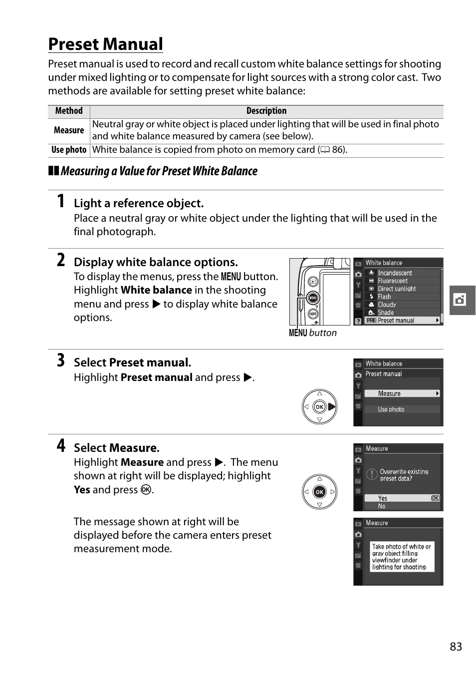 Preset manual | Nikon D3000 User Manual | Page 101 / 216