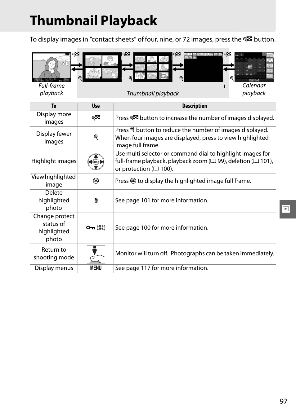 Thumbnail playback | Nikon D3000 User Manual | Page 115 / 216