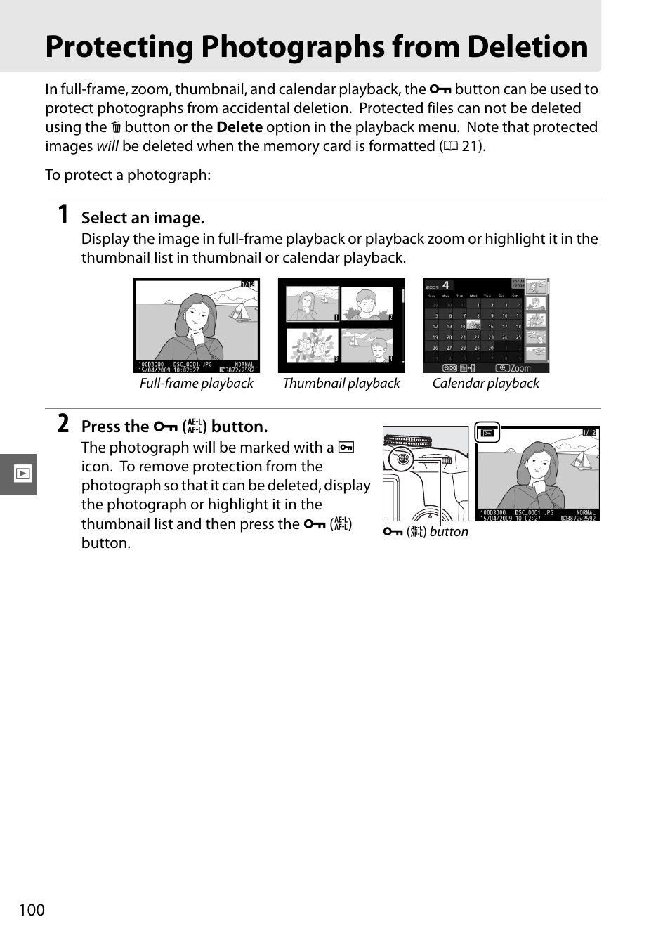 Protecting photographs from deletion | Nikon D3000 User Manual | Page 118 / 216