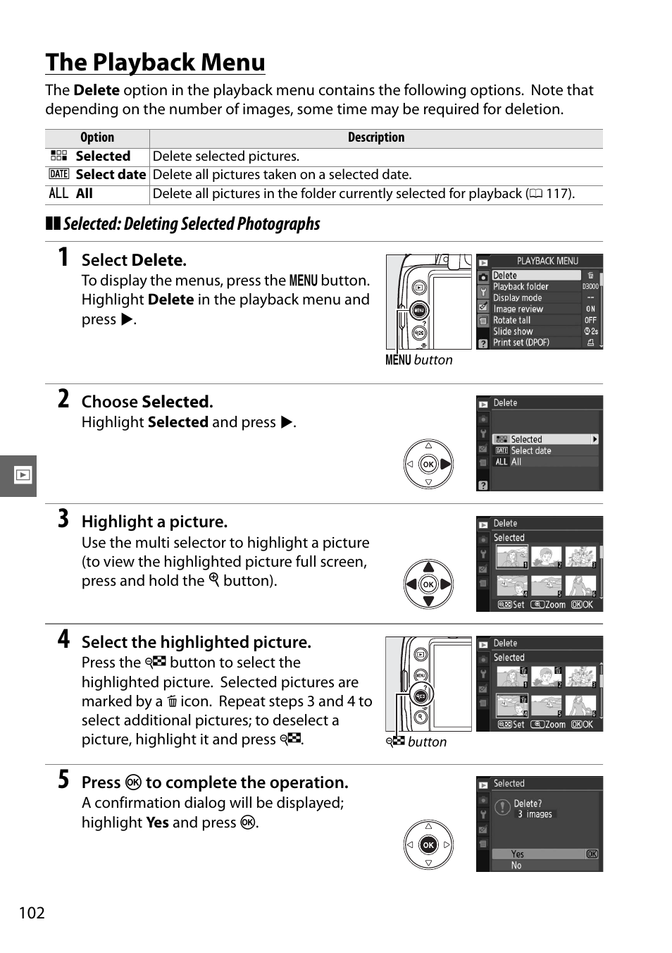 The playback menu | Nikon D3000 User Manual | Page 120 / 216