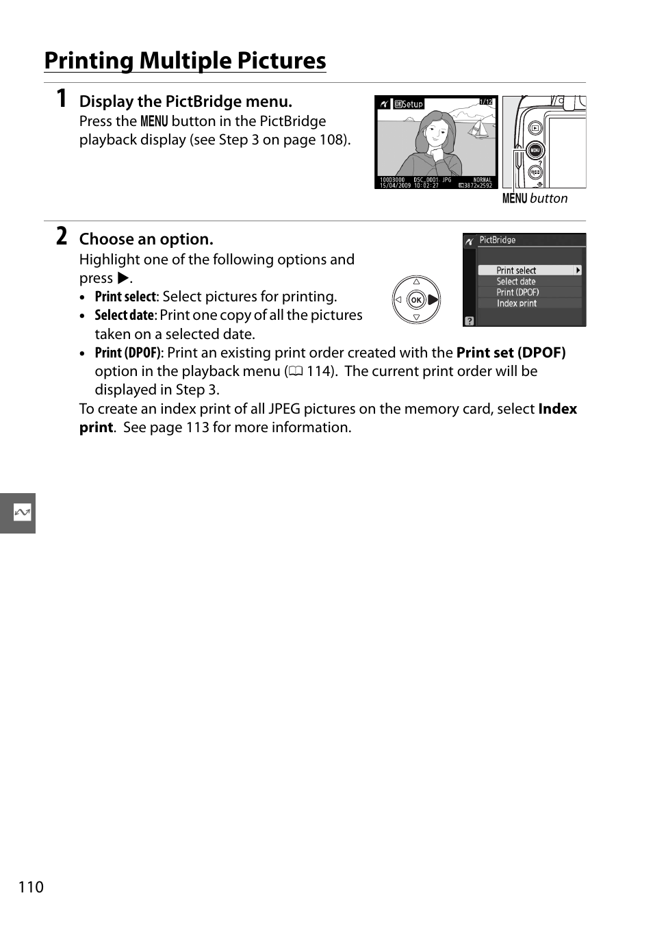 Printing multiple pictures | Nikon D3000 User Manual | Page 128 / 216