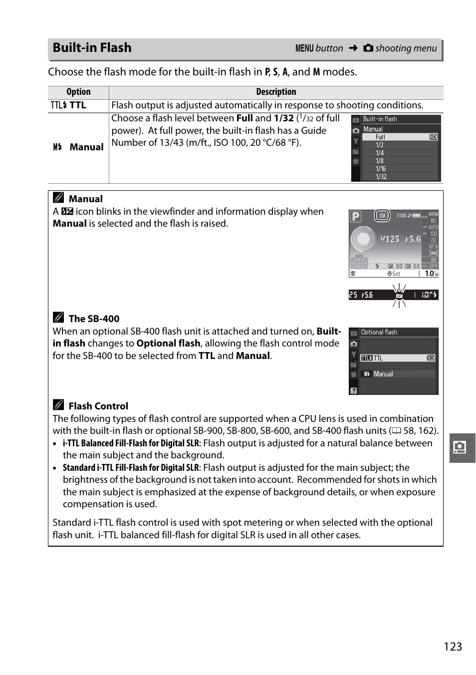 Built-in flash | Nikon D3000 User Manual | Page 141 / 216