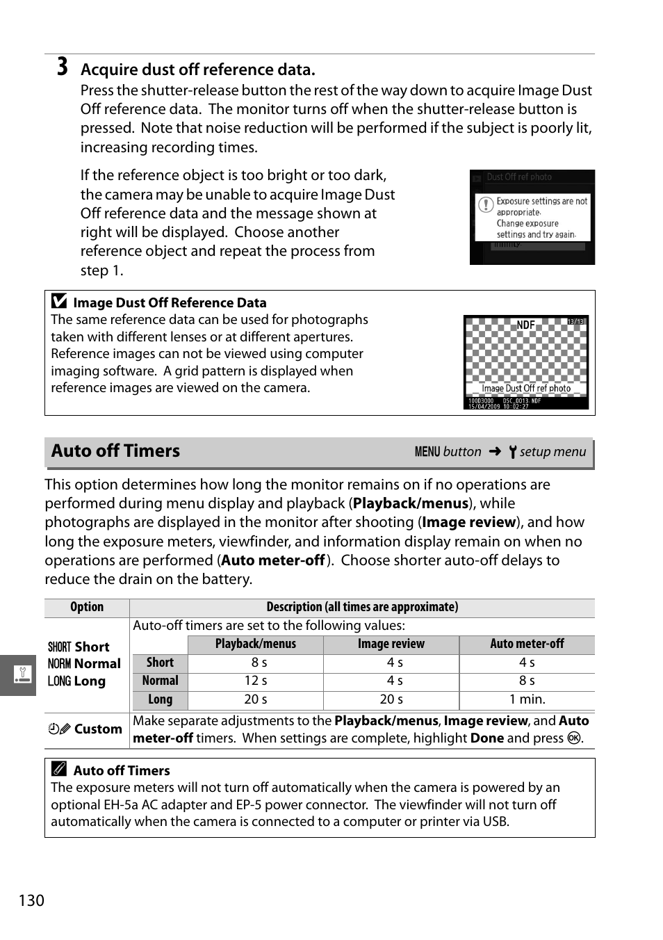 Auto off timers | Nikon D3000 User Manual | Page 148 / 216