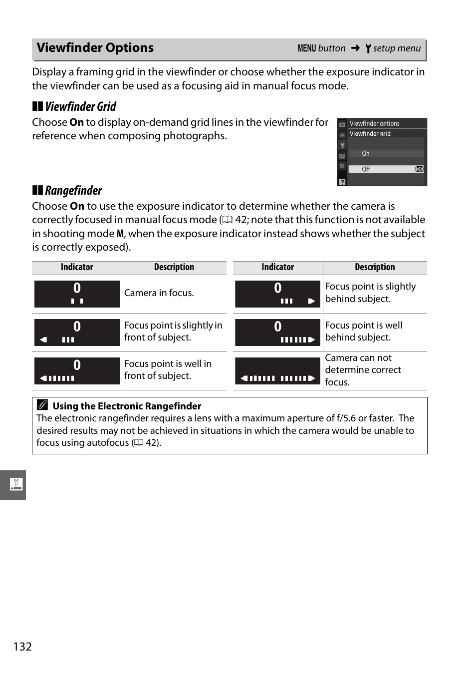 Viewfinder options, Viewfinder grid, Rangefinder | Nikon D3000 User Manual | Page 150 / 216