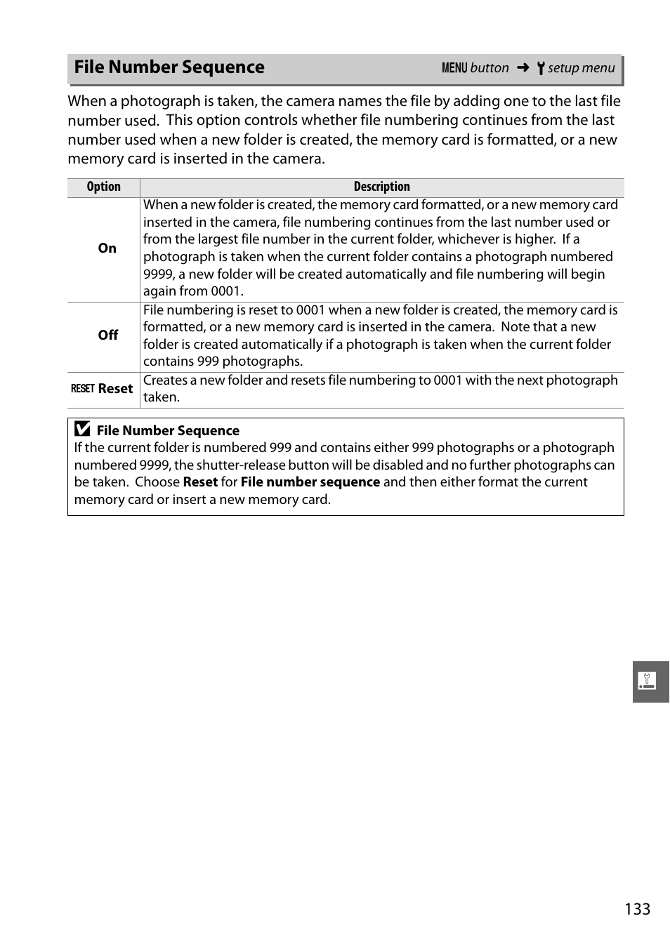 File number sequence | Nikon D3000 User Manual | Page 151 / 216