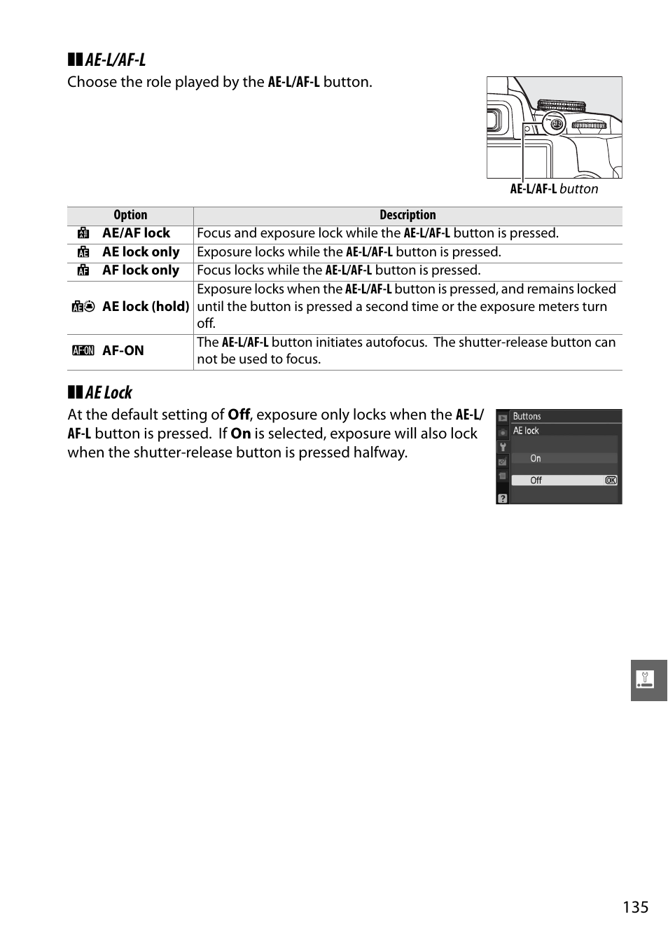 Ae-l/af-l, Ae lock | Nikon D3000 User Manual | Page 153 / 216
