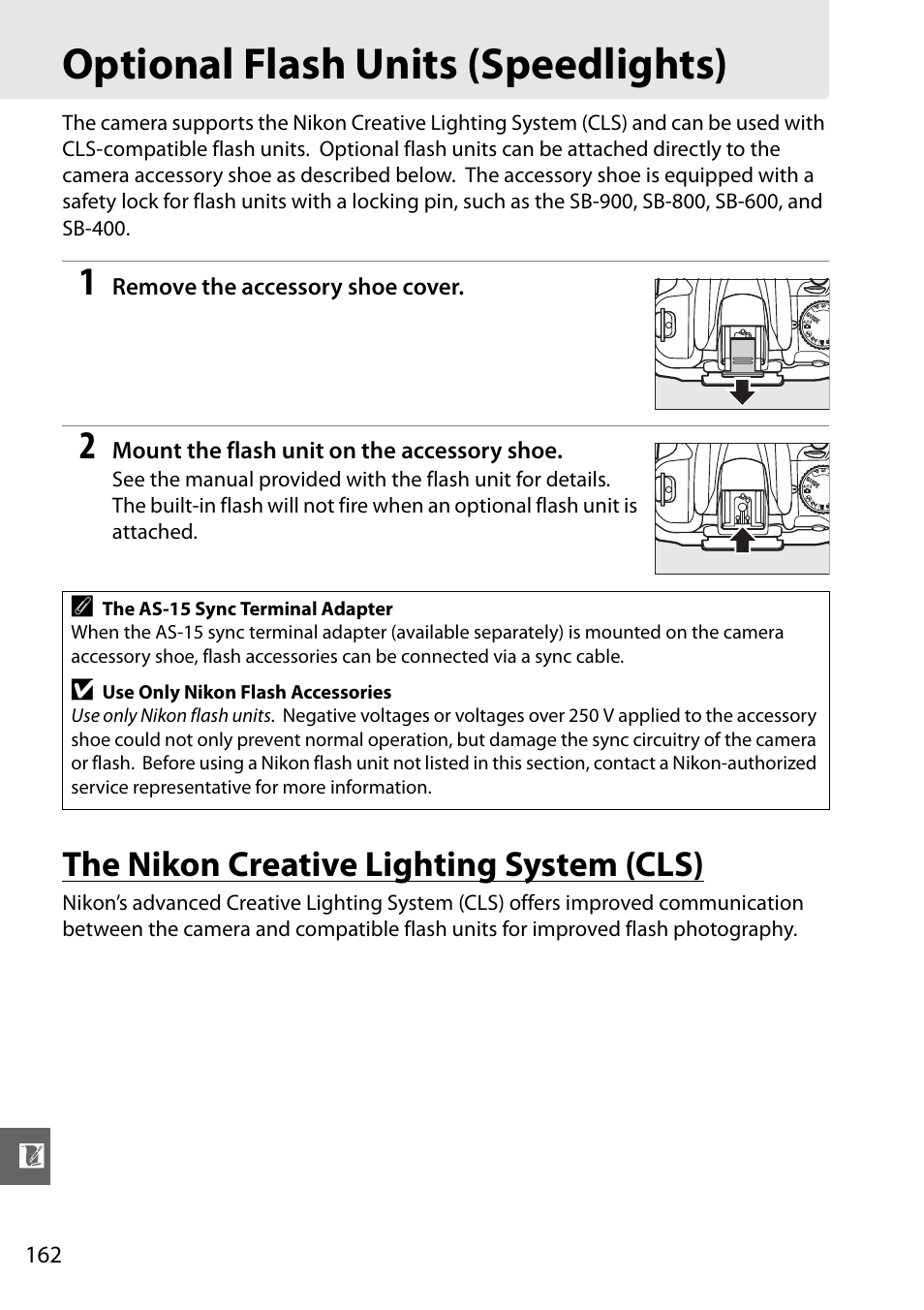 Optional flash units (speedlights), The nikon creative lighting system (cls) | Nikon D3000 User Manual | Page 180 / 216