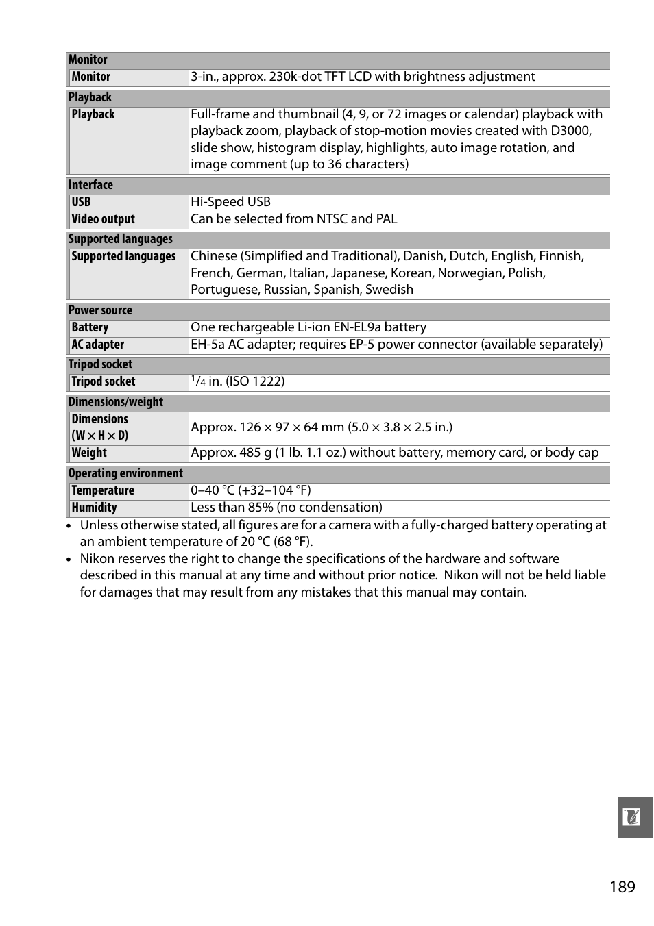 Nikon D3000 User Manual | Page 207 / 216