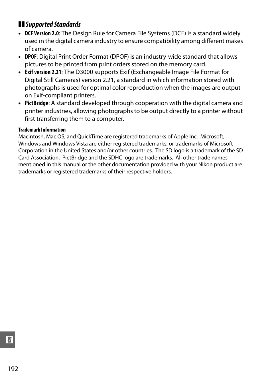 Supported standards | Nikon D3000 User Manual | Page 210 / 216