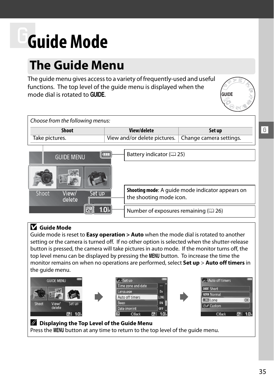 Guide mode, The guide menu | Nikon D3000 User Manual | Page 53 / 216