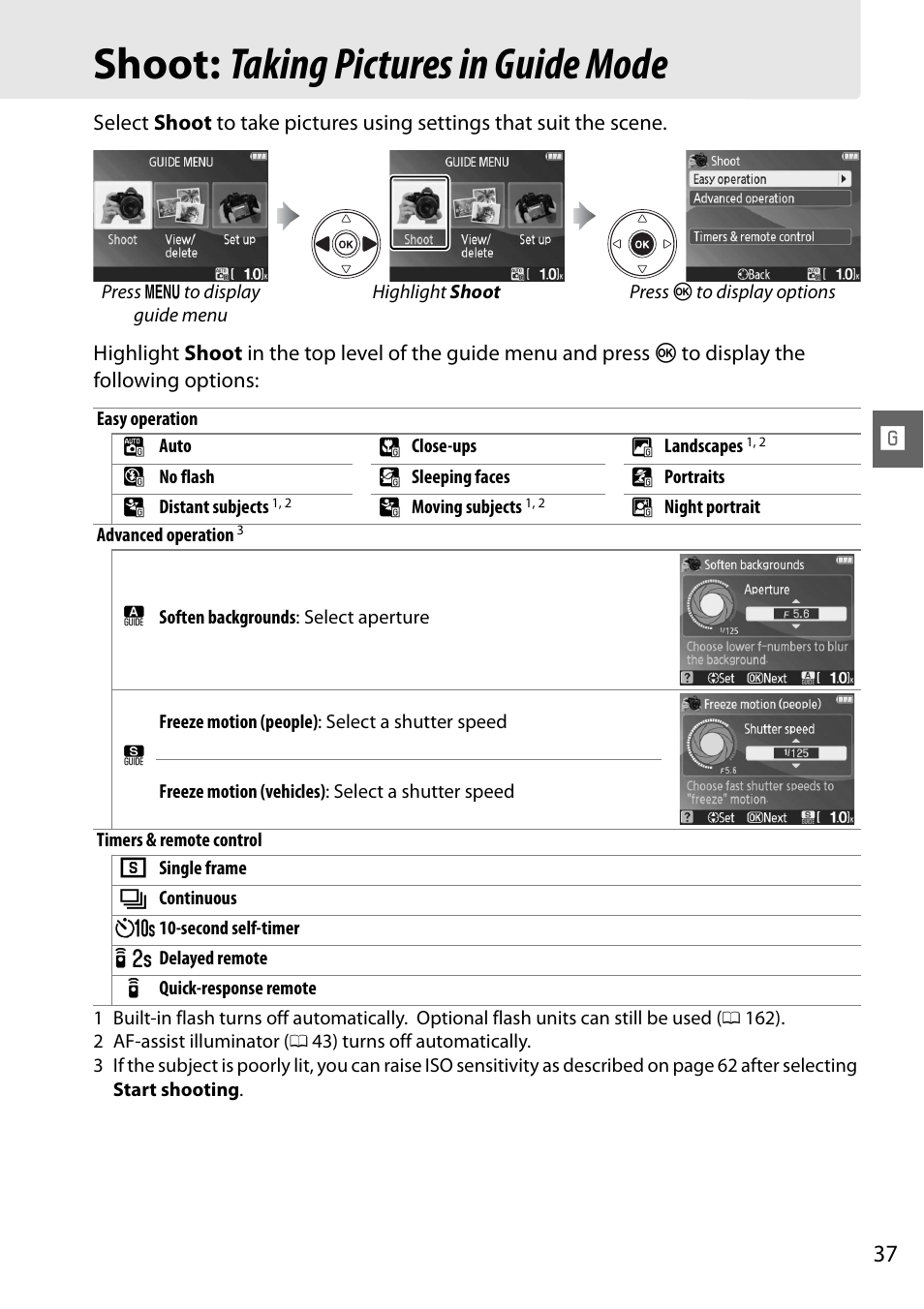 Shoot: taking pictures in guide mode | Nikon D3000 User Manual | Page 55 / 216