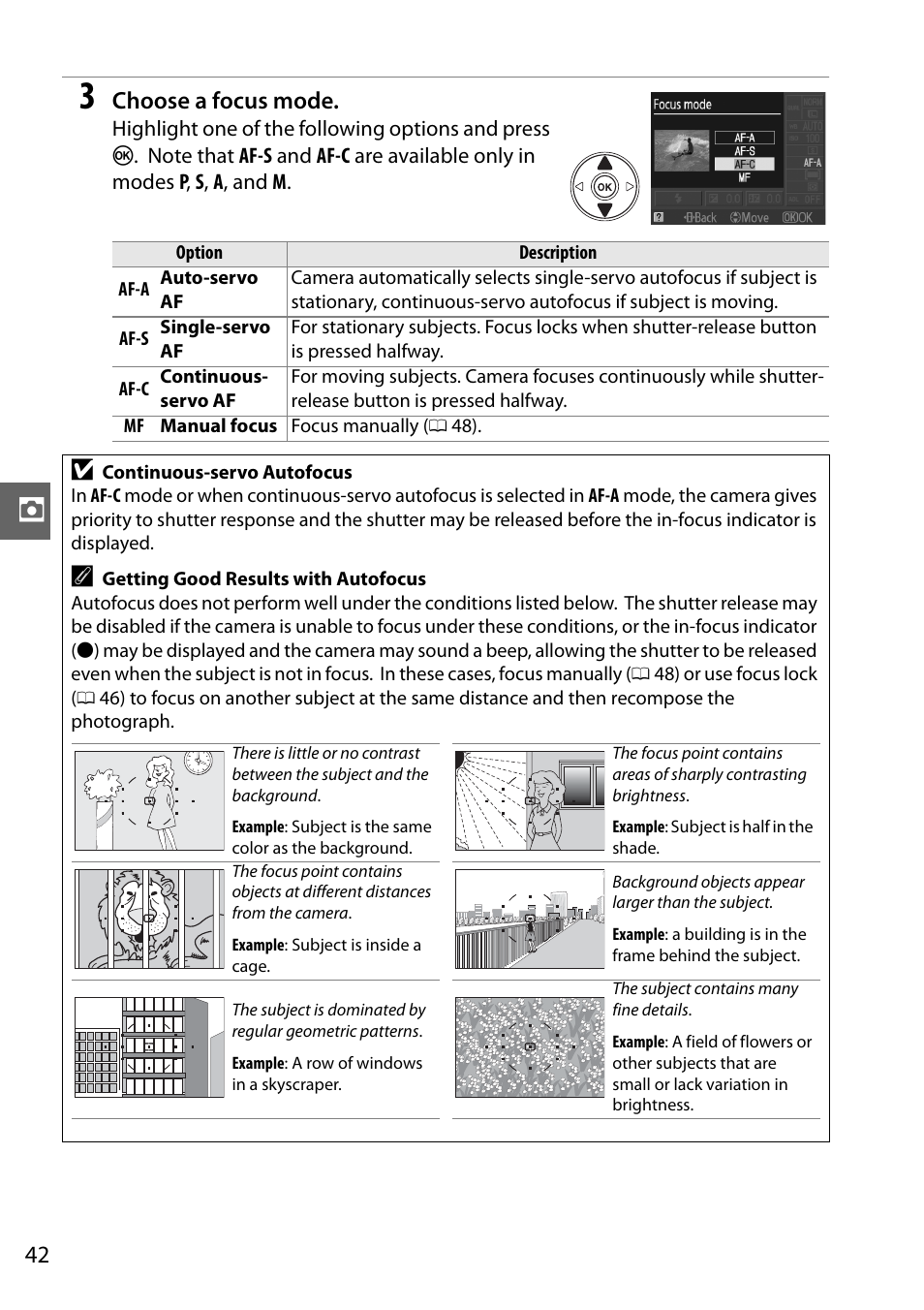 Choose a focus mode | Nikon D3000 User Manual | Page 60 / 216
