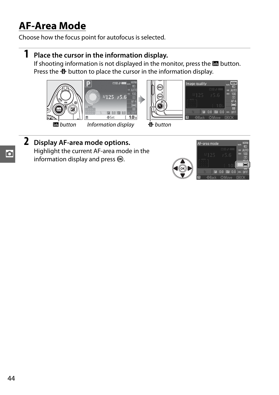 Af-area mode | Nikon D3000 User Manual | Page 62 / 216