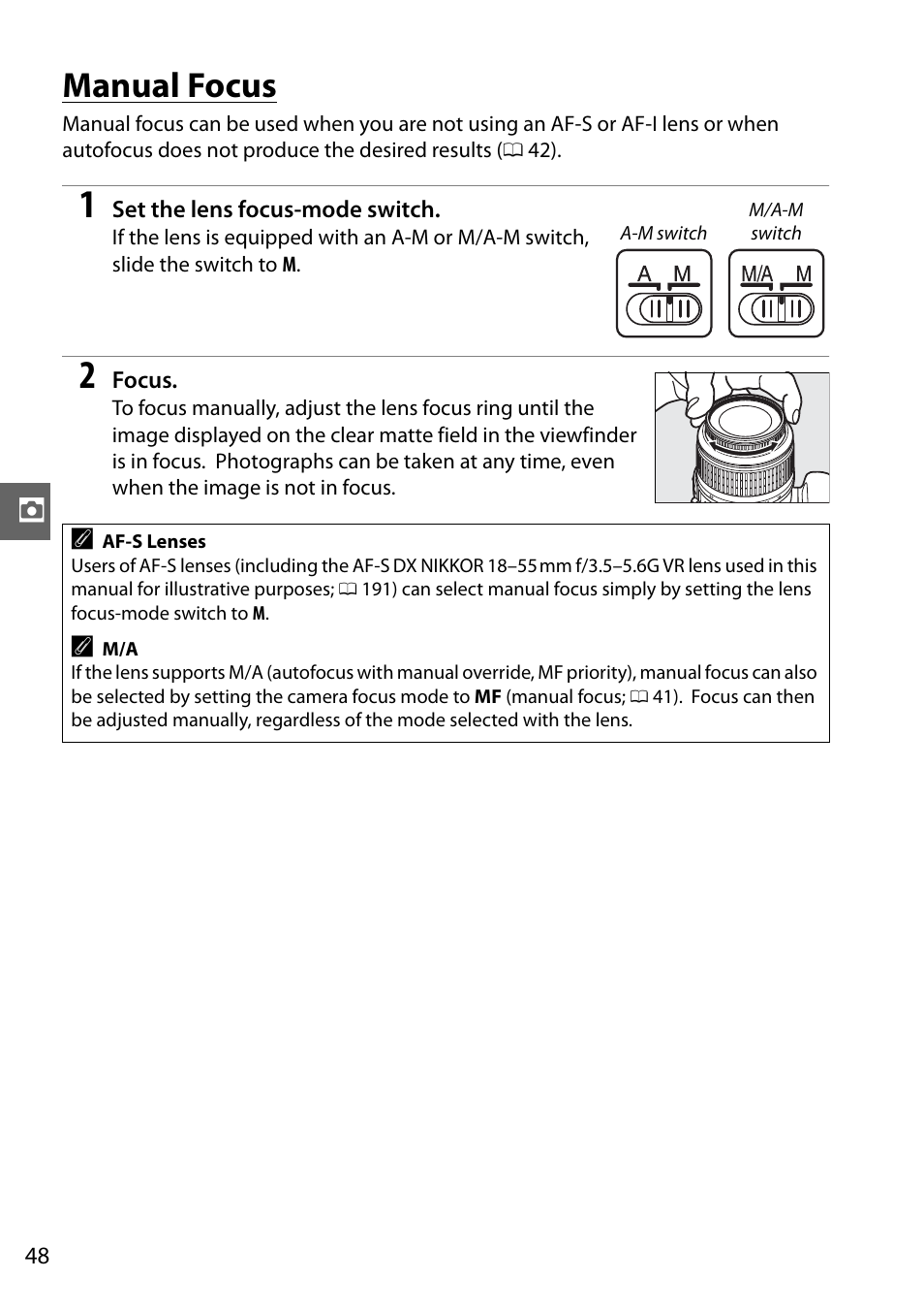Manual focus | Nikon D3000 User Manual | Page 66 / 216