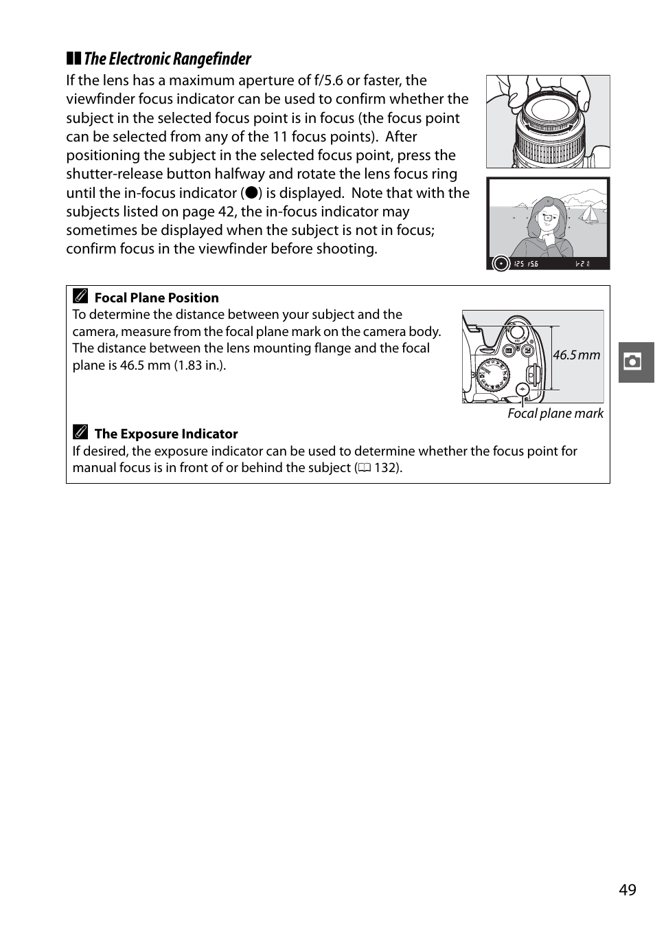 The electronic rangefinder | Nikon D3000 User Manual | Page 67 / 216