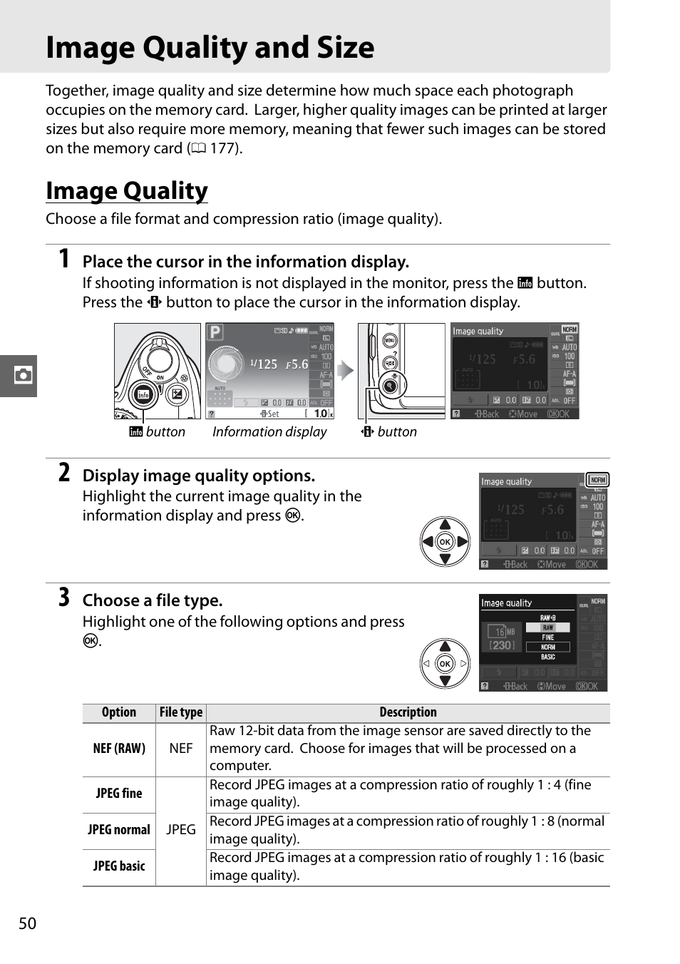 Image quality and size, Image quality | Nikon D3000 User Manual | Page 68 / 216