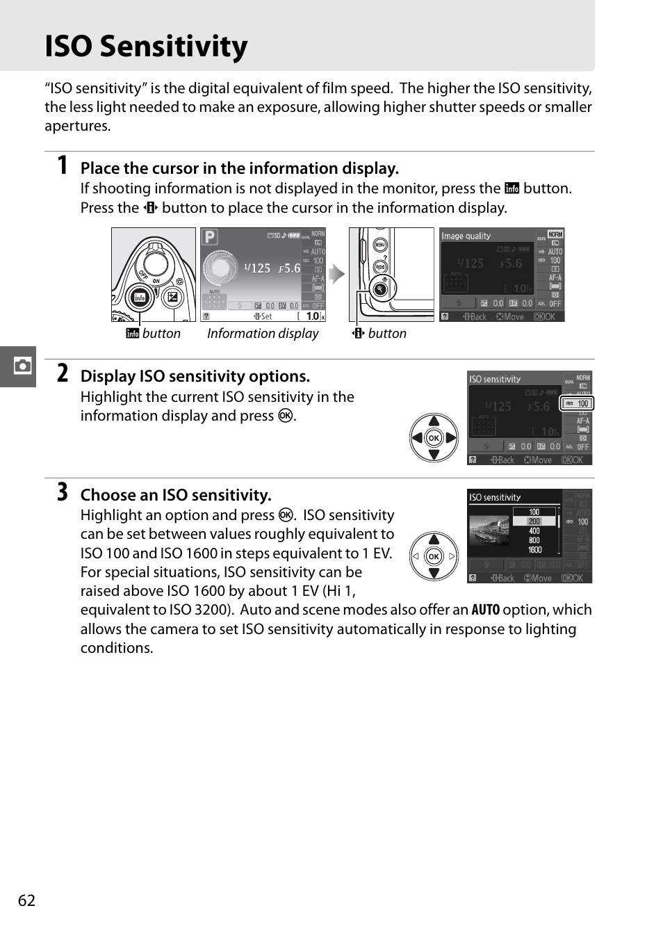 Iso sensitivity | Nikon D3000 User Manual | Page 80 / 216