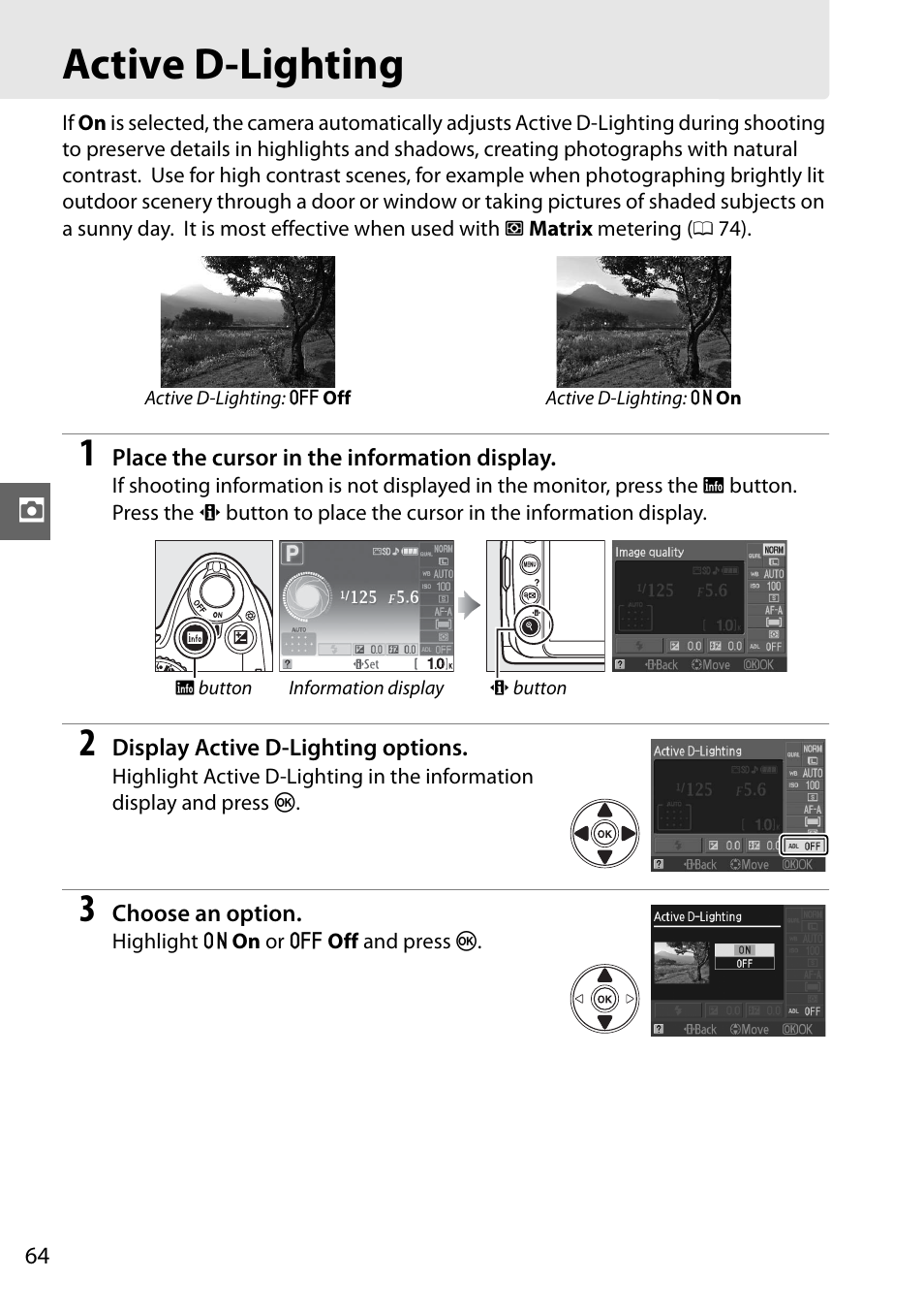 Active d-lighting | Nikon D3000 User Manual | Page 82 / 216