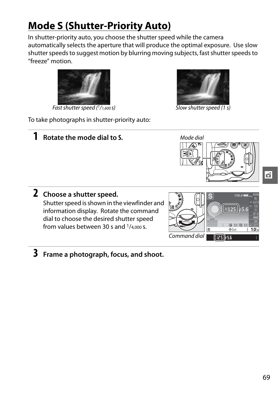 Mode s (shutter-priority auto) | Nikon D3000 User Manual | Page 87 / 216