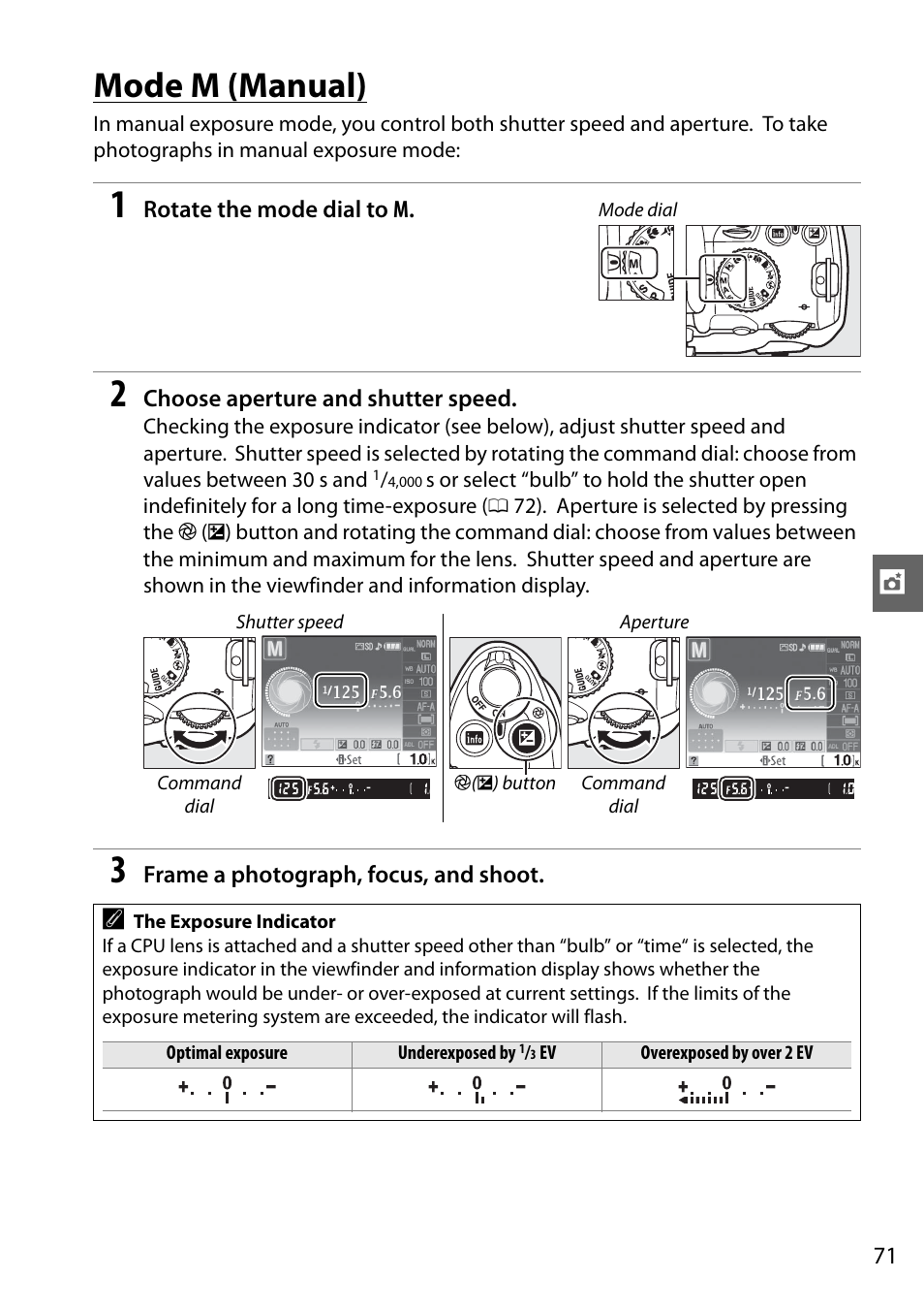 Mode m (manual) | Nikon D3000 User Manual | Page 89 / 216