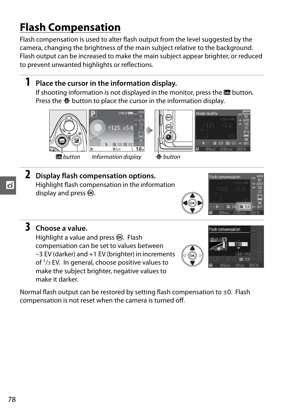 Flash compensation | Nikon D3000 User Manual | Page 96 / 216