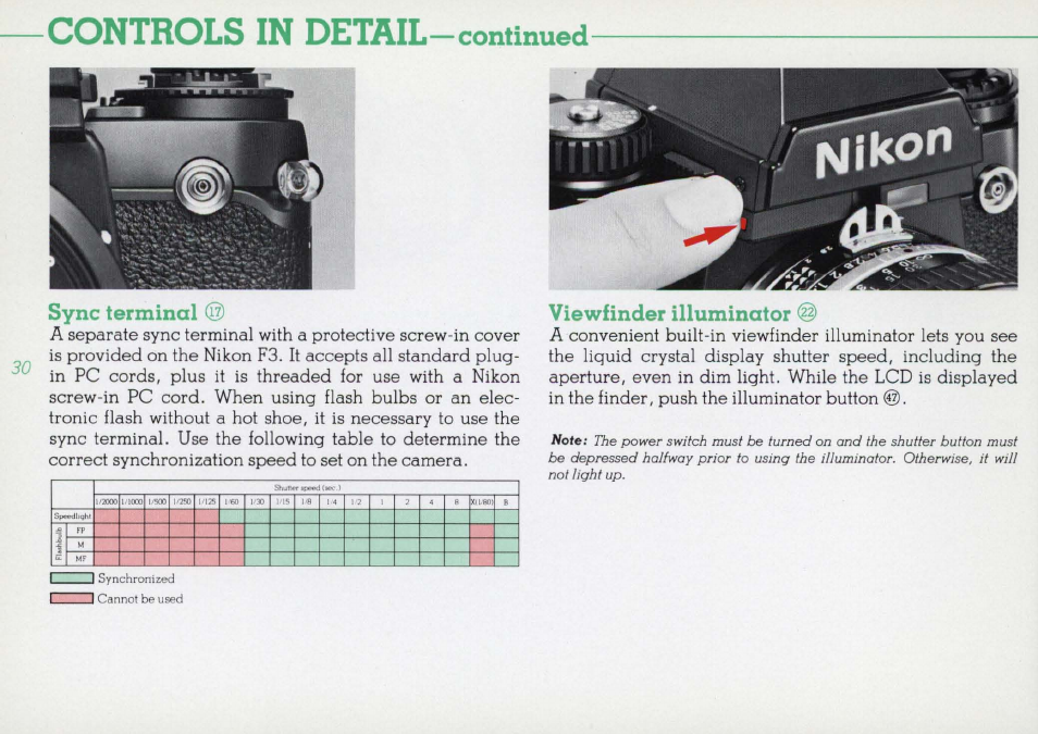 Controls in detail —continued, Shutter release button | Nikon F3 User Manual | Page 30 / 71