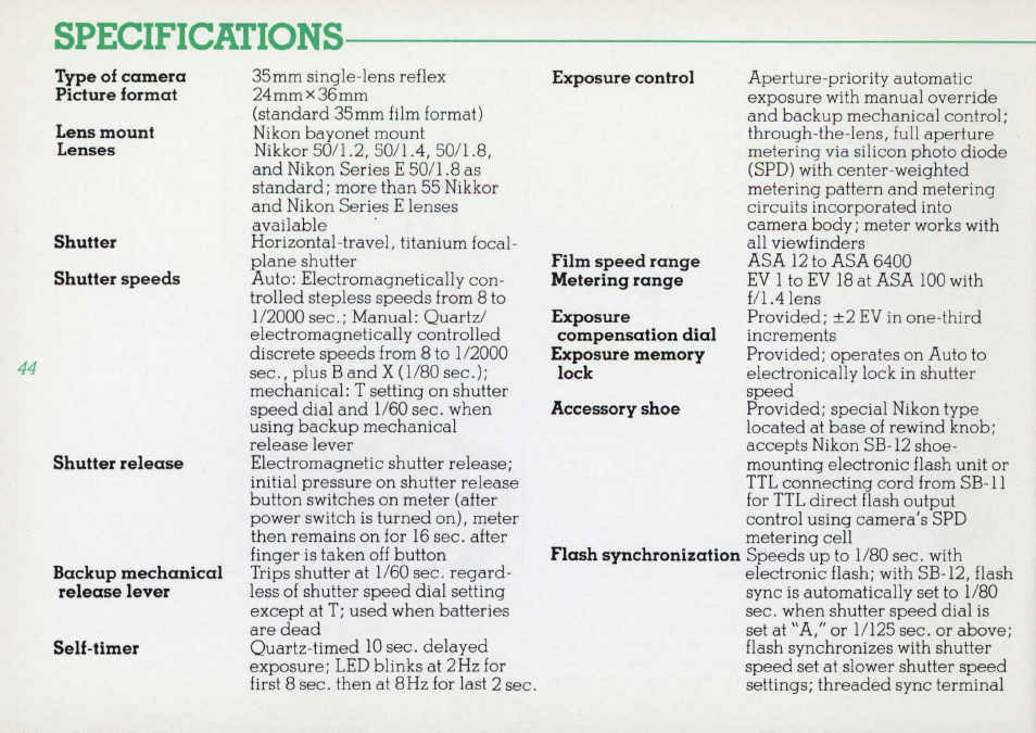 Infrared focusing index | Nikon F3 User Manual | Page 44 / 71